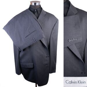 Calvin Klein 2-Pcs Solid Gray Suit Blazer Jacket Sz 60R Pants 54X32 Three Button